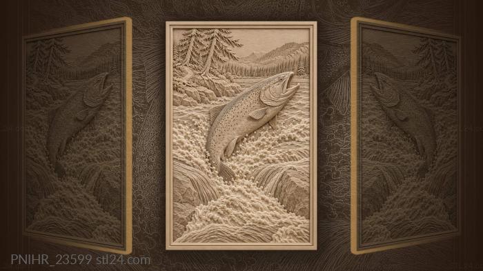 Taimen leaps from rushing water 3d STL model