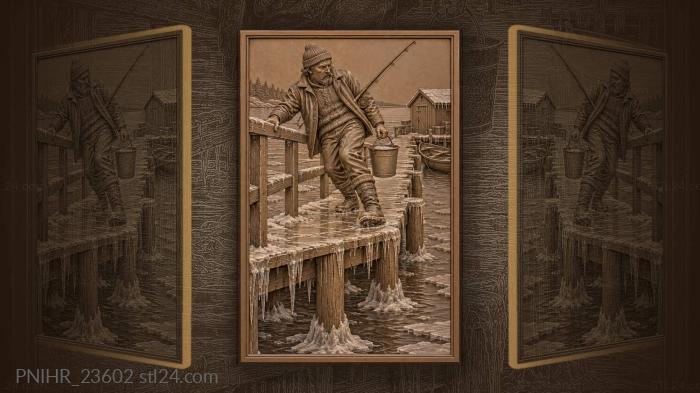 Slipping along icy plank walkway with bucket 3d STL model
