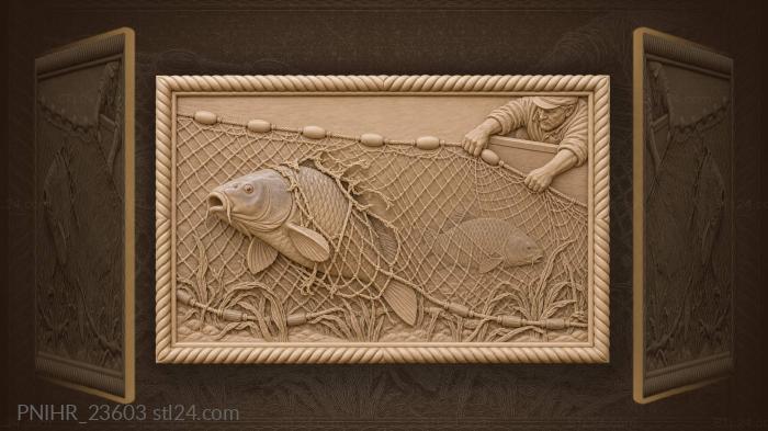 Carp caught in fishing net 3d STL model