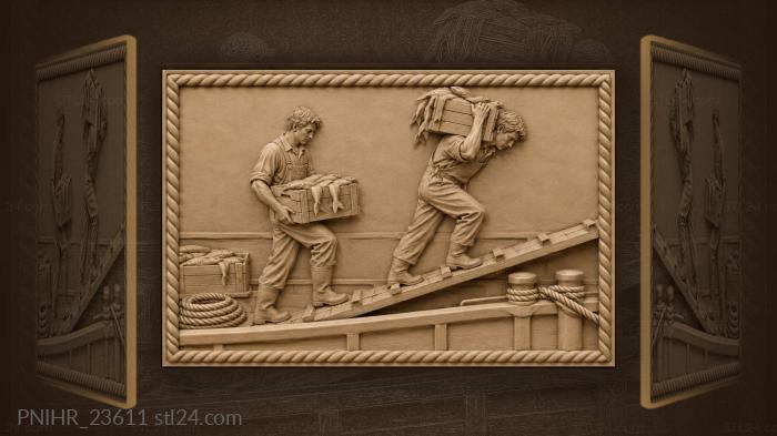 Fishermen unloading daily catch from boat 3d STL model