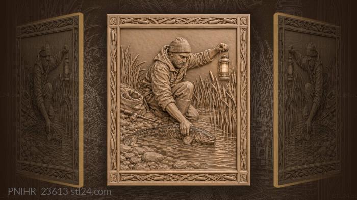 Night fishing burbot with lantern 3d STL model