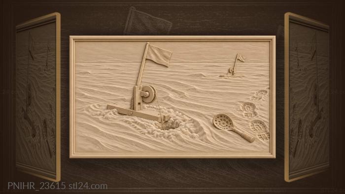 Sprung flag on a snowy tip-up 3d STL model