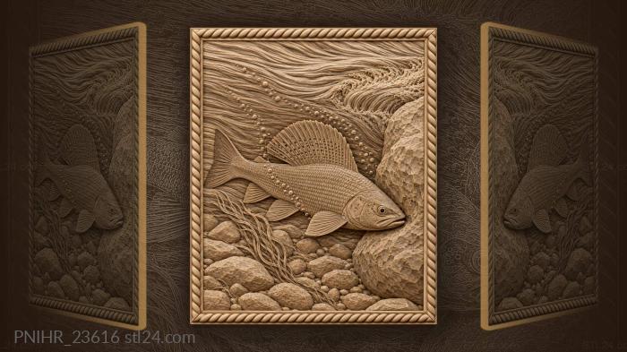 Grayling in swift rocky current 3d STL model