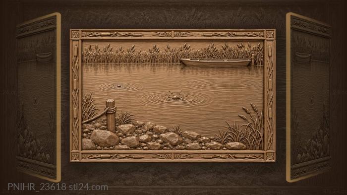 Sunrise fishing quiet water reeds 3d STL model