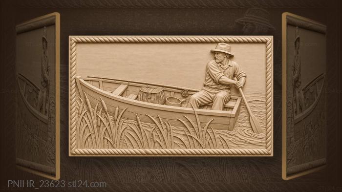 Fisherman pushing off with oar 3d STL model