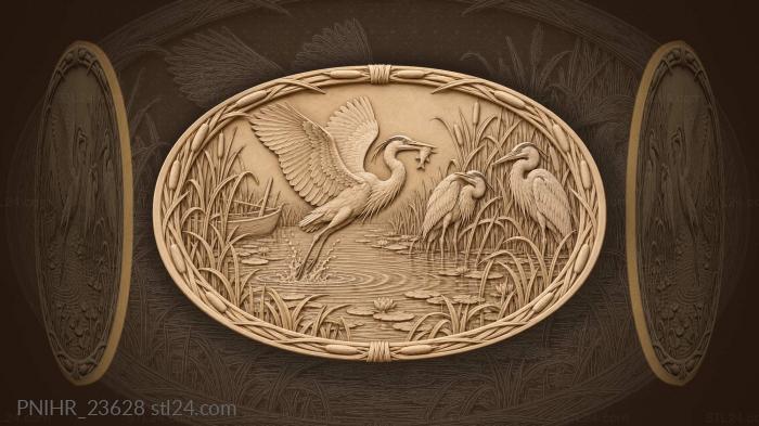 Heron with fish among reeds 3d STL model