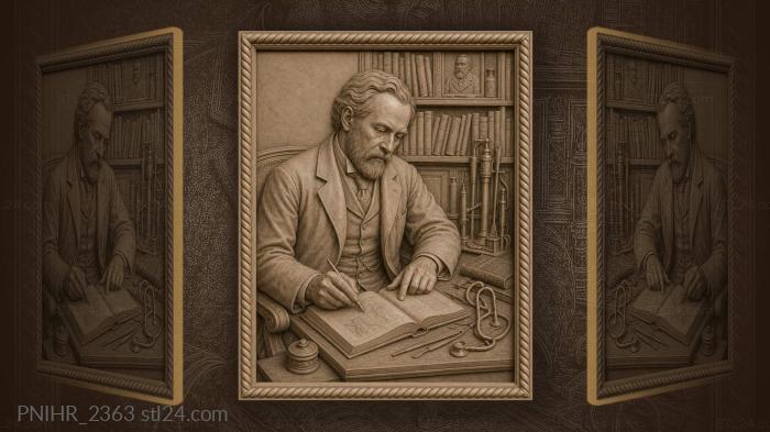Medical instruments beside book shelf · Louis Pasteur 3d STL model