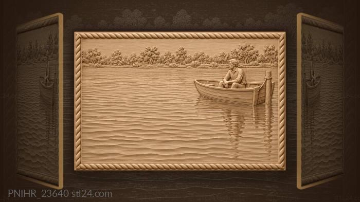River sunset with lone boat 3d STL model