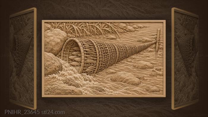 Rustic fyke trap in brook 3d STL model