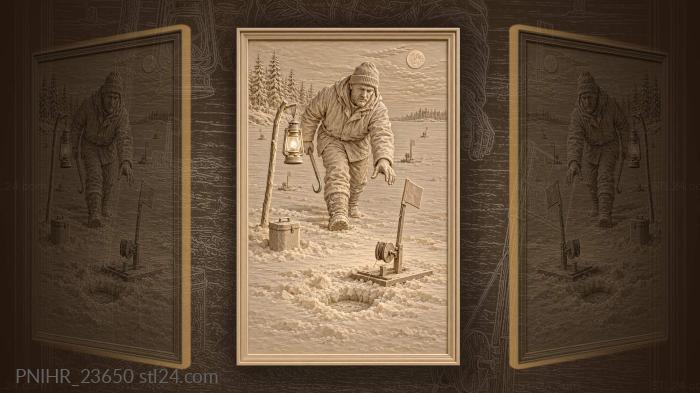 Winter night ice fishing action 3d STL model