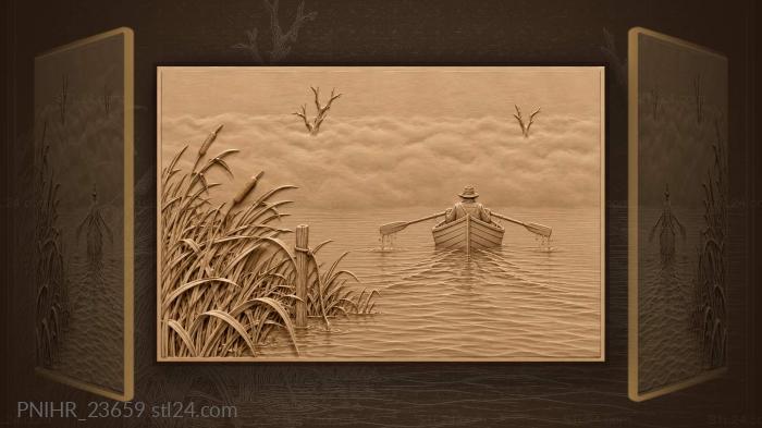 Misty water silent boat reeds 3d STL model