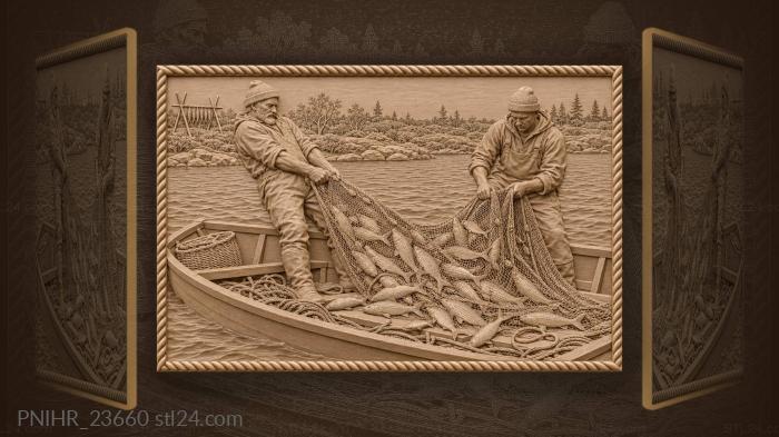 Two men hauling a net of whitefish 3d STL model