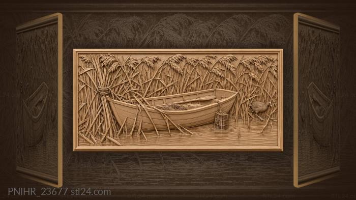 Boat among tall lakeside reeds 3d STL model