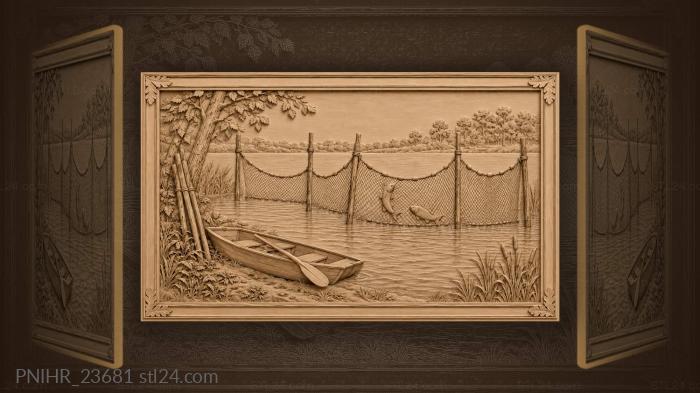 Fishing net shallow water scene 3d STL model