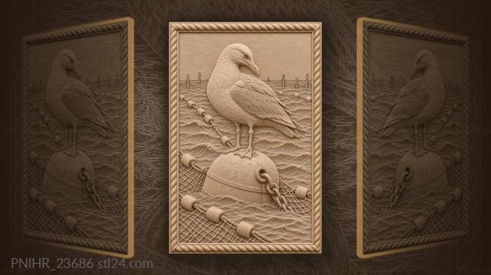 Seagull over fishing nets buoy 3d STL model