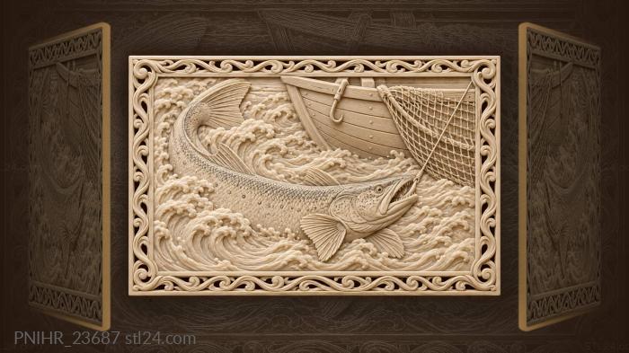 Taiman fish near fishing boat 3d STL model