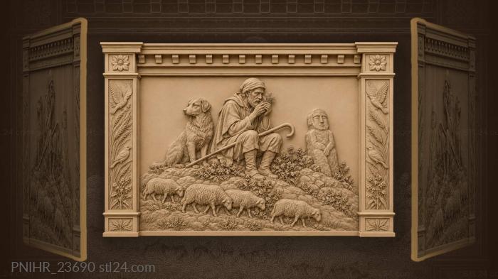 Elder shepherd crushes thyme beside his dog 3d STL model