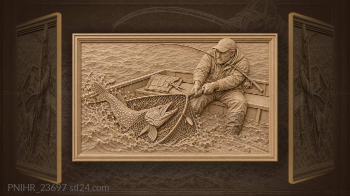 Pike thrashing in the landing net 3d STL model