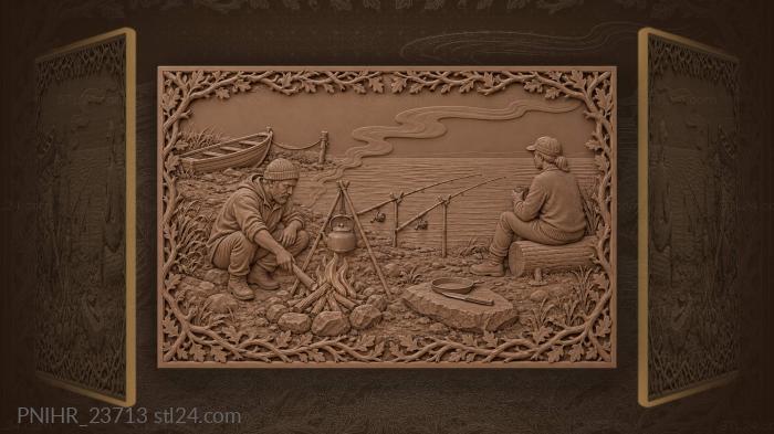 Evening fishing camp by the lake 3d STL model
