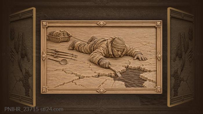 Ice fisherman reaching open water 3d STL model