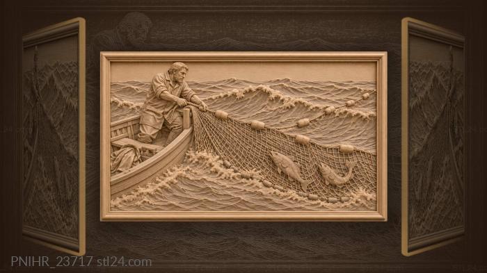 Fisher pulls net over roller 3d STL model