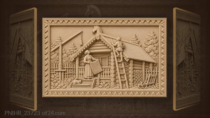 Rustic homestead with horse weathervane 3d STL model