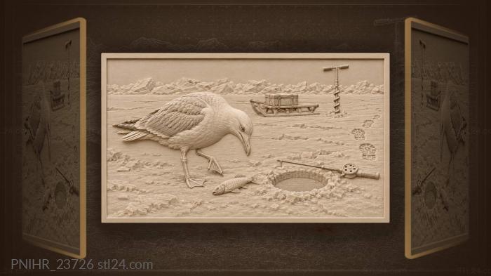 Winter gull by ice fishing hole 3d STL model