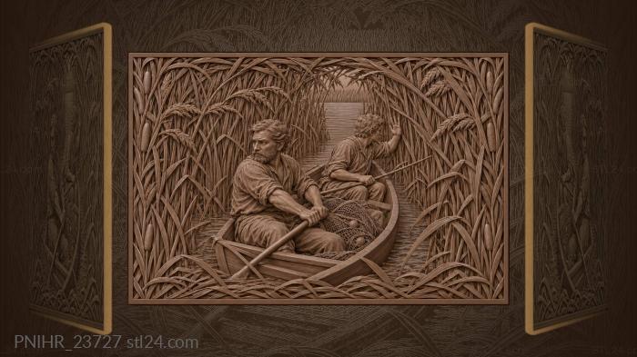 Rowing boat among tall reeds 3d STL model