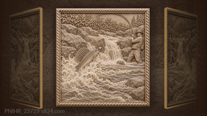 Grayling rising through foam below a fall 3d STL model