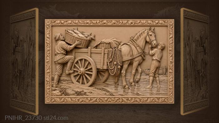 Basket lifted onto the cart by horse 3d STL model