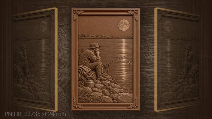 Fisherman awaits a bite in moonlight 3d STL model