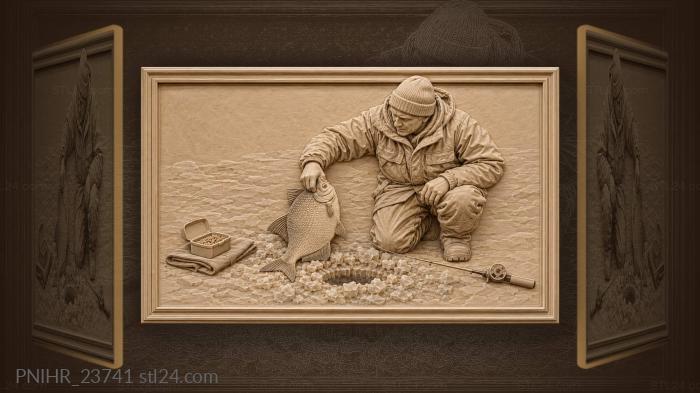 Winter fishing successful catch bream 3d STL model