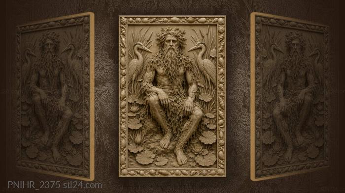 Mossy figure between two herons and reeds 3d STL model