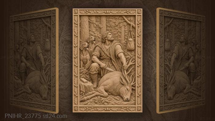 Kneeling by the stag with skinning knife 3d STL model