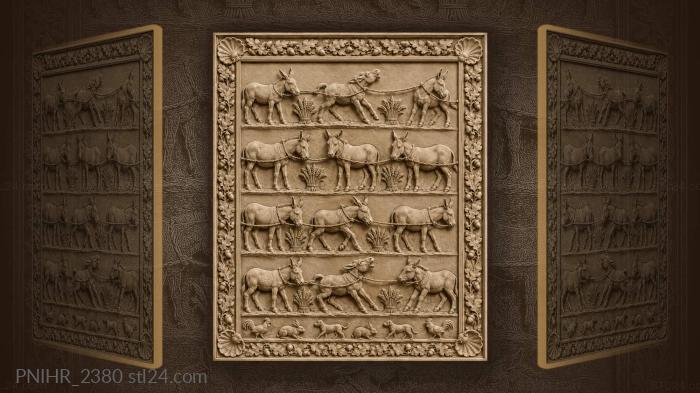 Donkeys with grain and oak 3d STL model