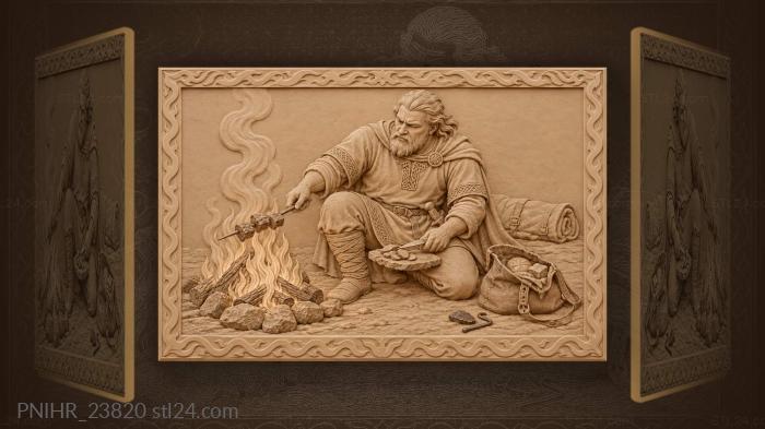 Meat from a skewer onto a flat stone 3d STL model
