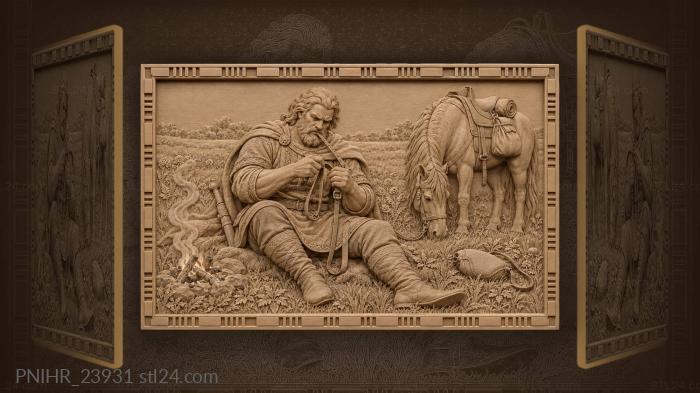Ilya muromets repairing bridle in meadow 3d STL model