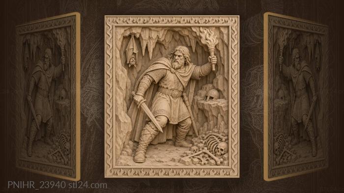 Torch and sword before the cave bones 3d STL model