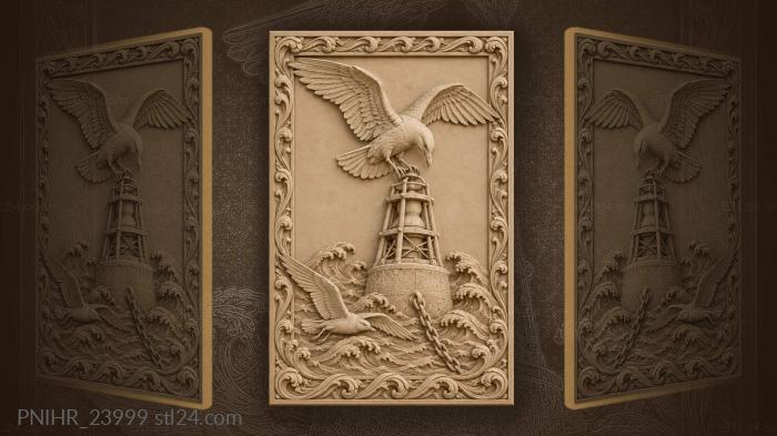 Seagull above weathered channel marker 3d STL model
