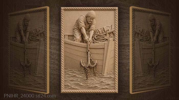 Fisherman hauling anchor from depths 3d STL model