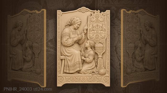 Granddaughter holds spindle beside grandmother 3d STL model