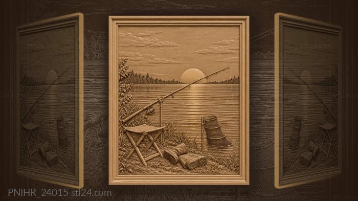 Sunset fishing quiet riverside scene 3d STL model