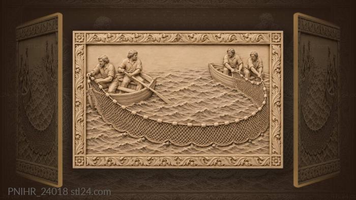 Fishermen close net between boats 3d STL model