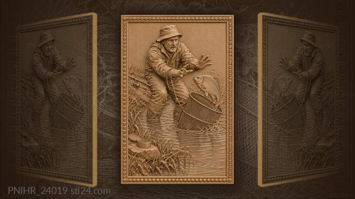 Bream leaping from keepnet fisherman 3d STL model