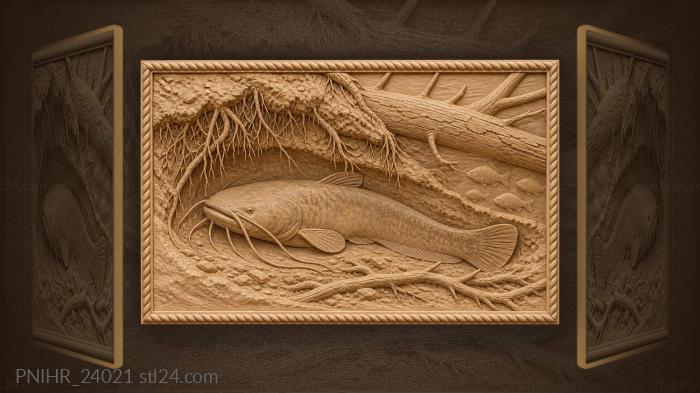 River bottom with catfish and crucians 3d STL model