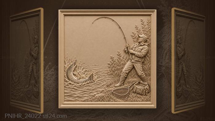 Pike fishing action dynamic scene 3d STL model
