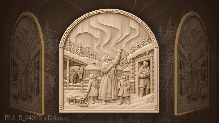 Children abandon sled beneath aurora 3d STL model
