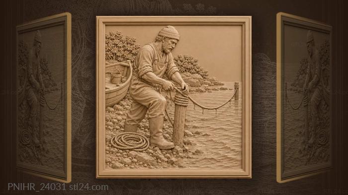 Fisherman winding line by the shore 3d STL model