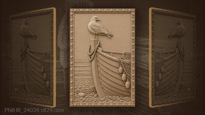 Seashore longboat with resting gull 3d STL model