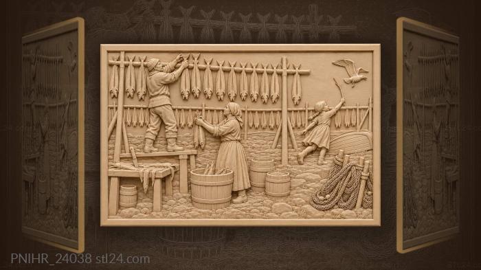 Split cod hung on shore racks 3d STL model